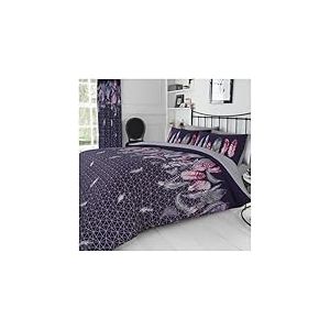 GC GAVENO CAVAILIA Printed Duvet Cover Set Parure de lit réversible avec Housse de Couette et taies d'oreiller Facile d'entretien, Polycoton Coton, 50% Polyester, Plume Violet, Double