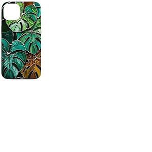 Coque de téléphone Motif Feuilles de Monstera Style vitrail Art déco Vert Coque pour iPhone 13