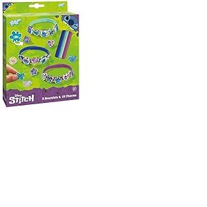 TM ESSENTIALS Stitch Lot de 18 bracelets pour enfants - Bracelets jaunes, bleus et rouges pour cr&eacute;er votre propre cr&eacute;ativit&eacute; - Plaisir de bijoux unique avec de jolis motifs Stitch, 14 Cm, Caoutchouc,