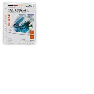 DURABLE - Pochettes plastiques perfor&eacute;es A4 - Pochettes plastiques - Pour document A4 - Extra r&eacute;sistantes - Ouverture par le haut - Tranparent - Sachet de 5 pi&egrave;ces - 267719