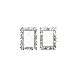 GIFTY GIFTY Lot de 2 mini cadres en dentelle - 5 x 7,6 cm - Pour décoration de table - Parfait pour la maison, un mariage, une remise de diplôme ou des photos importantes (argent)