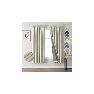 Joydeco 100% Rideau Occultant Thermique en Lin avec Galon Fronceur 140x175 cm 2 Pi&egrave;ces, Rideau Isolant Thermique Anti Froid et Chaleur &agrave; Passe Tringle pour D&eacute;coration de Porte Fen&ecirc;tre