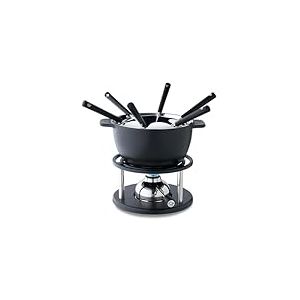 Kisag Twin Set &agrave; Fondue en Fonte pour 6 Personnes avec Casserole en Fonte &Oslash; 16 cm Convient pour l'induction, r&eacute;chaud Suisse avec br&ucirc;leur &agrave; gaz et 6 fourchettes &agrave; Fondue, kit &agrave; Fondue au Fromage, &agrave; la