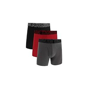 Under Armour Homme Mens Performance Cotton 6" 3 Pack Solid Briefs Boxer Shorts, Castlerock Heather/Red/Black, 4XL EU