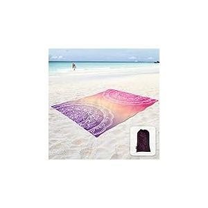Sunlit Couverture de plage bohème douce et soyeuse, tapis anti-sable avec poches d’angle et sac en maille, pour fête de plage, voyages, camping - Mandala violet et rouge, 270 x 205 cm