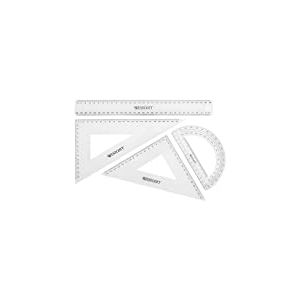 Westcott Set de géométrie 4 pièces | Set de mathématiques avec règle de 30 cm, équerres de 45° et 60°, rapporteur de 180° | Plastique transparent | E-10304 00