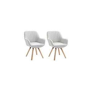 MEUBLE COSY Lot de 2 Chaise Salle à Manger Scandinave Fauteuil Coiffeuse Siège Pivotant avec Accoudoirs pour Chambre Salon Cuisine Bureau, Rembourré en Tissu Pieds en Bois Massif, Beige, 60x58x83cm