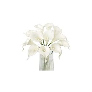 Letjolt Lot de 12 Fleurs artificielles de lys Calla Blancs pour Mariage, fête prénatale, Cadeau de bénédiction, décoration de la Maison, Fleurs de lys Calla, Blanc