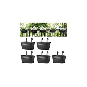 Dahey Lot de 5 Pots de Fleurs à Suspendre en Fer pour Balustrade, clôture, Seau à Suspendre de Style campagnard avec Crochets Amovibles pour décoration d'intérieur, Noir