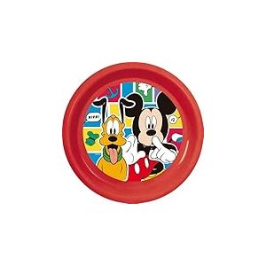 Tataway Assiette plate en plastique rouge Disney Mickey Mouse résistante aux chocs accidentels et réutilisable