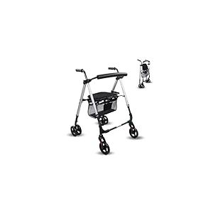 Mobiclinic&reg;, D&eacute;ambulateur pour adultes, Pliable, L&eacute;ger, Si&egrave;ge et panier xxl, Support de cannes, Hauteur r&eacute;glable, En aluminium, Freins par pression, Dehesa, Roues pleines, Gris perl&eacute;