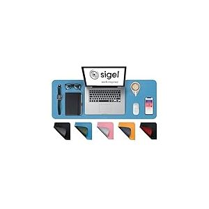 SIGEL SA602 Sous-main végétalien, portable, en cuir PU, antidérapant, essuyable, double face, 80 x 30 cm, bleu/vert