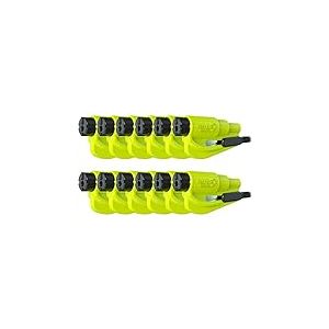 RESQME Porte-Clés Sécurité Voiture, Brise-Vitre et Coupe-Ceinture, Marteau d’Urgence, Fabriqué aux États-Unis, Lot de 12 outil, Jaune Neon