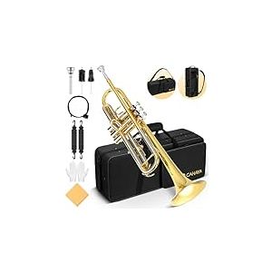 CAHAYA Ensemble Trompette Standard en Sib: Trompette pour D&eacute;butants et &Eacute;tudiants - En Laiton, avec &Eacute;tui Rigide, Embouchure 7C, Gants et Kit de Nettoyage, Dor&eacute;e