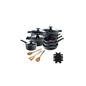 MasterPRO Gastro Reeco - Batterie de cuisine en fonte d'aluminium - 3 poêles 28, 24 et 20cm - 1 louche 16cm - 3 poêles 28, 24 et 20cm - 3 ustensiles de cuisine et 1 protège-poêle