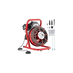 VEVOR Déboucheur Électrique de Canalisation 22,8 m x 1,27 cm Machine de Nettoyage de Tuyaux Alimentation Manuelle Nettoyeur de Tubes 370 W avec 4 Coupeurs, Commande à Pied par Air pour Tuyaux 5-10 cm