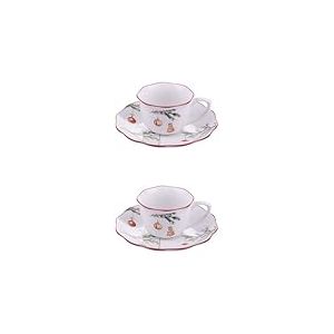 Villa d'Este Home Tivoli 1996 Lot de 2 tasses à café avec soucoupe 100 ml en porcelaine, décoration de Noël, brin