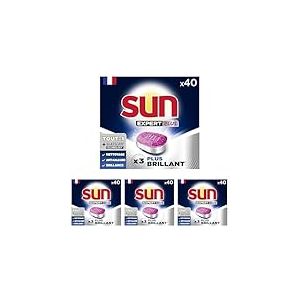 Sun - Pastilles Lave-Vaisselle Tout en 1 Brillance - Expert + Glass Care Technology - 40 Lavages - Fabriqu&eacute; en France (Lot de 4)