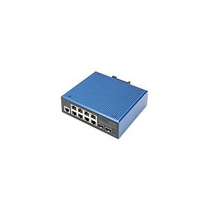 DIGITUS Switch réseau Industriel administrable 10 Ports Gigabit Ethernet - 8X RJ45 + 2X SFP-Uplink - 1 Port Console - L2 administrable - Montage sur Rail DIN - 10/100/1000Mbps