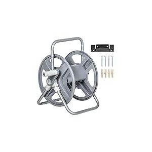 Outsunny Enrouleur de tuyau d&eacute;vidoir avec poign&eacute;e d'enroulement, enrouleur de tuyau d'arrosage mural ou sur pied, capacit&eacute; de stockage de 40 m x 15 mm