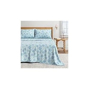 Great Bay Home Parure de lit en Flanelle 100% Coton Turc pour Enfants - Drap-Housse &agrave; Poches Profondes - Doux - Draps de lit d'hiver Chauds - Draps en Flanelle Anti-Bouloches (lit Double, Flocon de