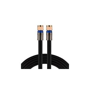 GE RG6 33531 Câble coaxial 7,6 m Connecteurs de Type F Câble coaxial Quadruple blindé numérique 3 GHz Adapté pour antenne TV, DVR, magnétoscope, Satellite, décodeur de câble, Home Cinéma Noir