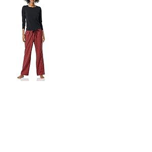 Amazon Essentials Ensemble de Nuit l&eacute;ger en Flanelle avec Pantalon et t-Shirt &agrave; Manches Longues pour Femmes, Rouge/Noir, Motif &eacute;cossais Mini Buffle, Taille XL