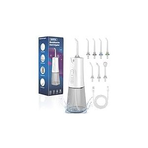 SURFOU Jet Dentaire Hydropulseur et Irrigateurs 5 Modes 7 Embouts, IPX7 Etanche, USB-C Rechargeable et Réservoir D'eau 230 ML pour Voyage et Utilisation à la Maison