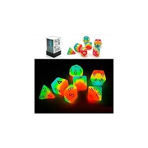 Bescon Fantasy Rainbow Glowing Polyhedral Dice 7pcs Set Midnight Candy, Luminous RPG Dice Set Glow in Dark, Novelty DND Game Dice d4 d6 d8 d10 d12 d20 d% in Brick Box