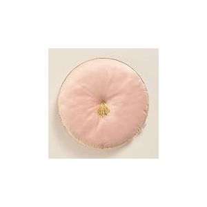 ROOM99 Coussin Rond en Velours D&eacute;coratif Allure 45 cm pour Salon, Canap&eacute;, Sofa avec Franges Rose poudr&eacute;, 1 pi&egrave;ce
