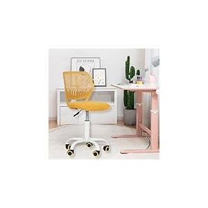 HOMYLIN Lot de 1 Chaise de Bureau pivotante sans accoudoirs pour Enfants avec Assise en Tissu et Dossier en Plastique, siège coloré réglable en Hauteur pour Enfants, étude, Jeux d'enfants, Jaune