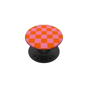 Motif à damier à damier Rosé et orange rétro PopSockets PopGrip Adhésif