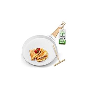 Nutrichef Poêle à crêpes antiadhésive de 27,9 cm avec épandeur en bois, poêle à dosa durable avec revêtement en marbre, bakélite et poignée en bois avec fond à induction, facile à nettoyer, résistante