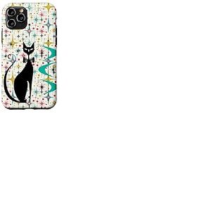 Style rétro Atomic Era Mid Century Kitty Star Fond Coque pour iPhone 11 Pro