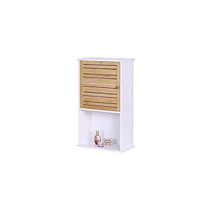 Relaxdays &Eacute;tag&egrave;re Murale pour Salle de Bain, 3 Compartiments, 70 x 40 x 20 cm, Porte en Bambou, &eacute;troite, Blanc/Naturel
