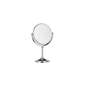 Relaxdays Miroir de maquillage grossissant à poser miroir rond pivotant sur pied double face HxlxP: 28x18x10 cm, argent