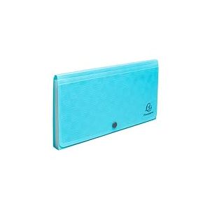 Exacompta - R&eacute;f. 55399E - Carton de 5 Trieurs valisette midi Pop'N Co - couverture et int&eacute;rieur en PP - dos extensible - fermeture par bouton pression - 7 compartiments - dim 26x14 cm - couleur cyan