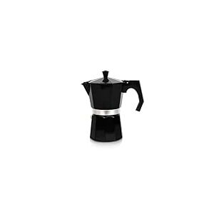 Qdesign Cafetière Italienne expresso en aluminium – 6 tasses 300 ml – Cafetière moka - cuisinière à gaz et électrique, durable et élégante - Pour Cuisinière à Vitrocéramique, Gaz & Électrique - Noire