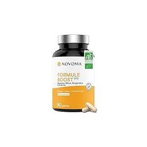 NOVOMA Formule Boost Bio, Compl&eacute;ment Alimentaire pour Booster l'&Eacute;nergie, Avec Guarana, Ac&eacute;rola, Maca & Gingembre, Riche en Caf&eacute;ine et Vitamine C Naturelle, 90 G&eacute;lules Vegan, Fabriqu&eacute; en France