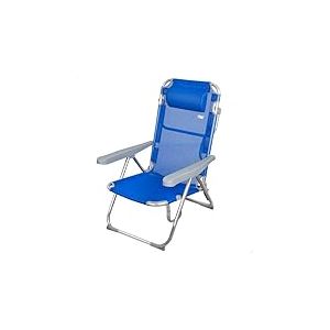 AKTIVE Beach- Chaise de Plage Pliante Haute Multipositions avec Dossier R&eacute;glable, Coussin, Protections Anti-Renversement et Poign&eacute;e de Transport, Aluminium et Textil&egrave;ne, 48X60X90 cm, Bleu