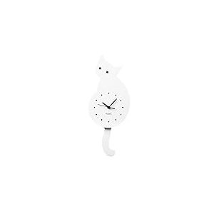Fisura – Horloge Chat Blanc avec Queue. Horloge Murale Originale. Horloge Murale silencieuse de 46 x 8 centimètres. Bois et ABS. 1 Pile AA (Non Incluse).