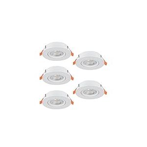 Eglo jeu de 5 spots LED encastrés Barranco, lampes à encastrer avec dip switch, luminaires encastrables ronds, éclairage de plafond en plastique blanc, blanc chaud - froid, ampoules GU10