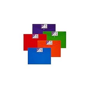 Snopake A4 Rainbow Polyfile ID Lot de 5 pochettes &agrave; bouton-pression Couleurs arc-en-ciel assorties R&eacute;f : 15787, 330 x 240 mm