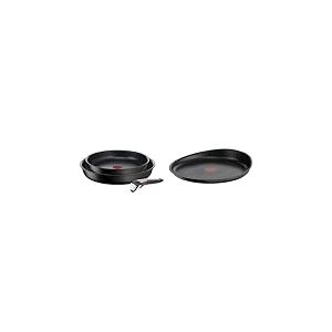 Tefal Ingenio, Lot de 3 pièces, Poêles 24 et 28 cm + poignée, Induction, Indicateur de démarrage de cuisson & Ingenio Eco Resist Poêle à crêpe 27 cm, Fonte d'aluminium, Induction L8581004, Noir