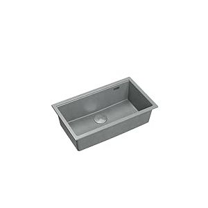 QUADRON Evier cuisine 1 bac Granit | Taille 70 x 37 x 23,5 cm Couleur: Gris + Acier (Evier Encastrable) | LOGAN 110 Evier de cuisine simple | Lavabo Evier de cuisine en granit