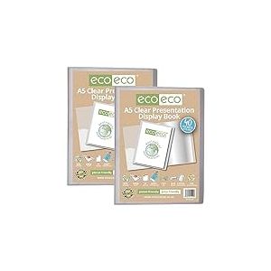 eco-eco Lot de 2 porte-vues transparents avec pochettes en plastique Format A5 50% recyclé 40 pochettes