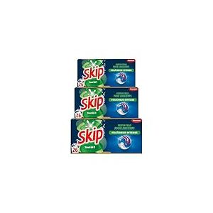 Skip Lessive liquide en capsules Fraîcheur intense 3 en 1 - 78 lavages - résultat impeccable et efficace dès 30° - sans emballage plastique (lot de 3x26)