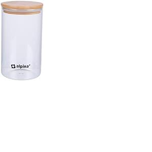 alpina Bocal en Verre avec Couvercle - Pot en Verre 900ML - Verre borosilicat&eacute;/Pot de Rangement en Bambou - Bocal &agrave; Bonbons - Convient pour le Riz, les Spaghettis, les Cornflakes