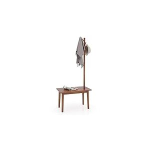 COSTWAY Table d'appoint 3 en 1 en bois massif avec banc à chaussures et 3 crochets, porte-manteau autoportant multifonctionnel pour chambre à coucher, salon, couloir (marron)