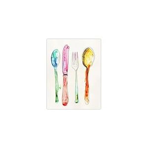 Artery8 Colourful Watercolour Cutlery Spoons Knife Fork Kitchen Large Wall Art Poster Print Thick Paper 18X24 Inch